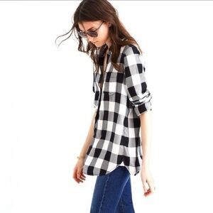 Madewell Slim Ex-Boyfriend Button Down Shirt Buffalo Check Black White